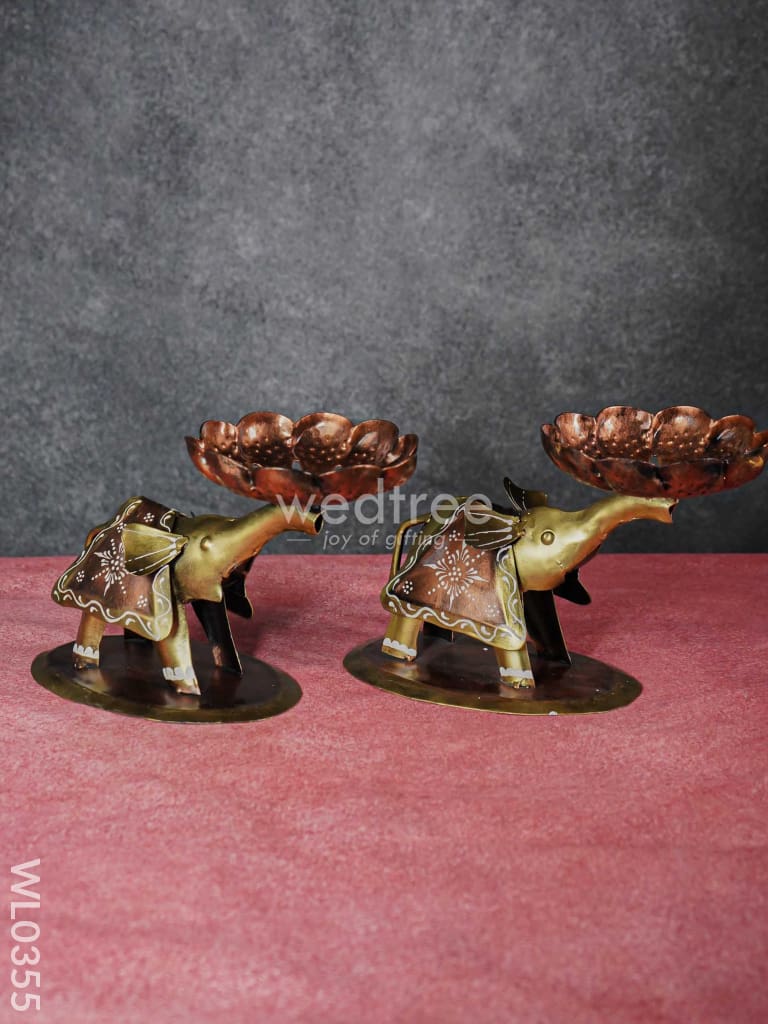 Metal Elephant T-Light Holder - Set Of 2 Wl0355 Candles And Votives