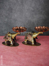 Metal Elephant T-Light Holder - Set Of 2 Wl0355 Candles And Votives