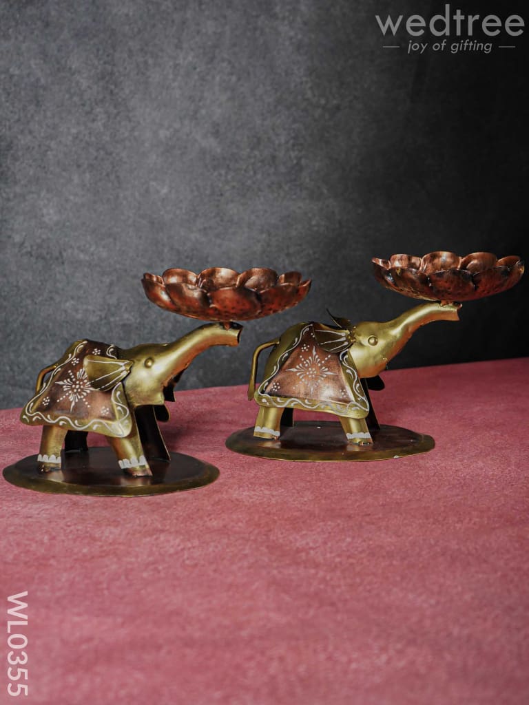 Metal Elephant T-Light Holder - Set Of 2 Wl0355 Candles And Votives