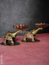 Metal Elephant T-Light Holder - Set Of 2 Wl0355 Candles And Votives