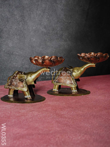 Metal Elephant T-Light Holder - Set Of 2 Wl0355 Candles And Votives