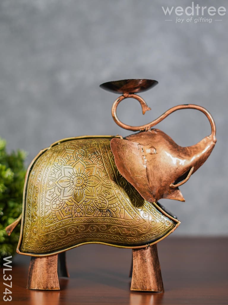 Metal Handpainted Elephant T Light Holder - Wl3743 Decor Utility