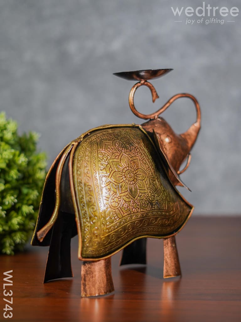 Metal Handpainted Elephant T Light Holder - Wl3743 Decor Utility