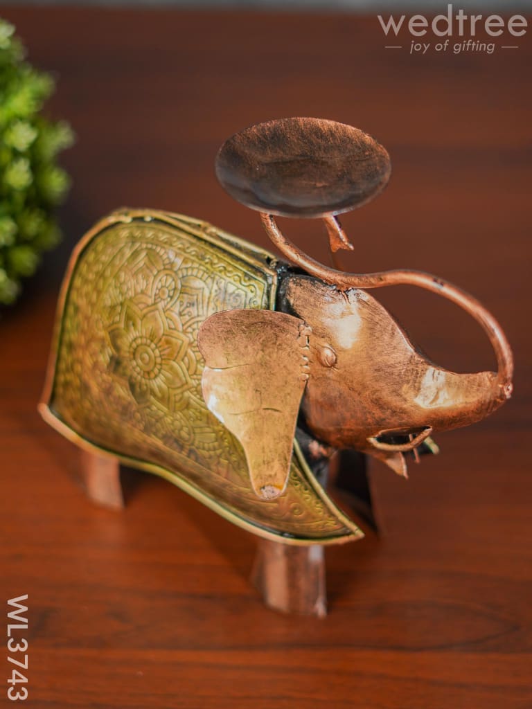 Metal Handpainted Elephant T Light Holder - Wl3743 Decor Utility