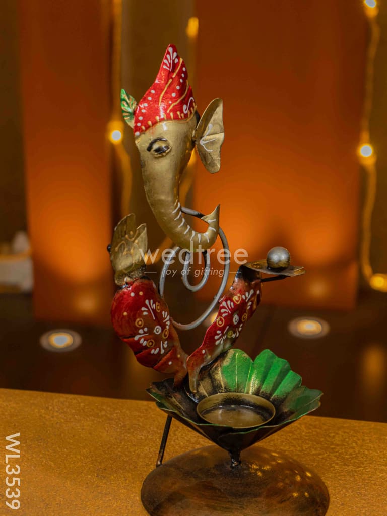 Metal Ganesha T Light Holder - Wl3539 Candles & Votives