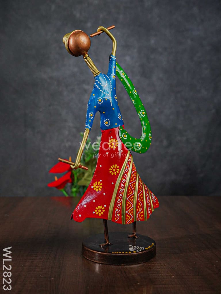 Metal Hand Painted Dandiya Dolls - Set Of 2 Wl2823 Decor Showpiece