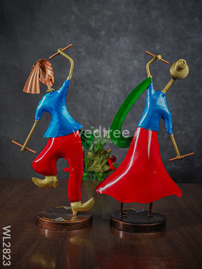 Metal Hand Painted Dandiya Dolls - Set Of 2 Wl2823 Decor Showpiece