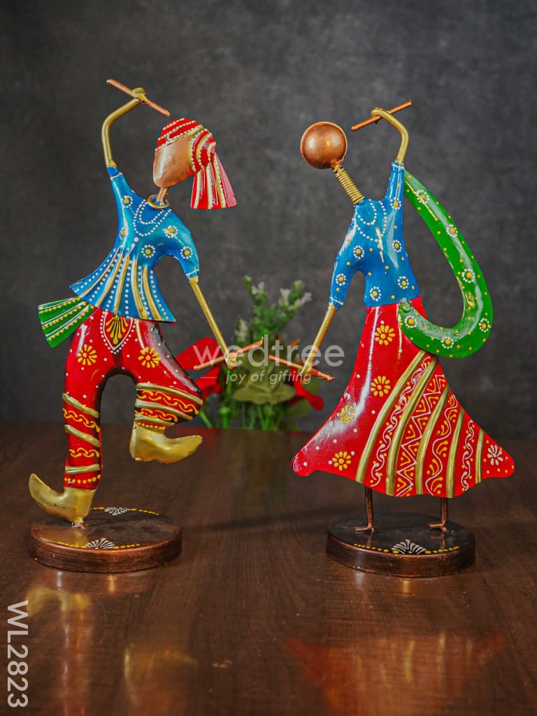 Metal Hand Painted Dandiya Dolls - Set Of 2 Wl2823 Decor Showpiece