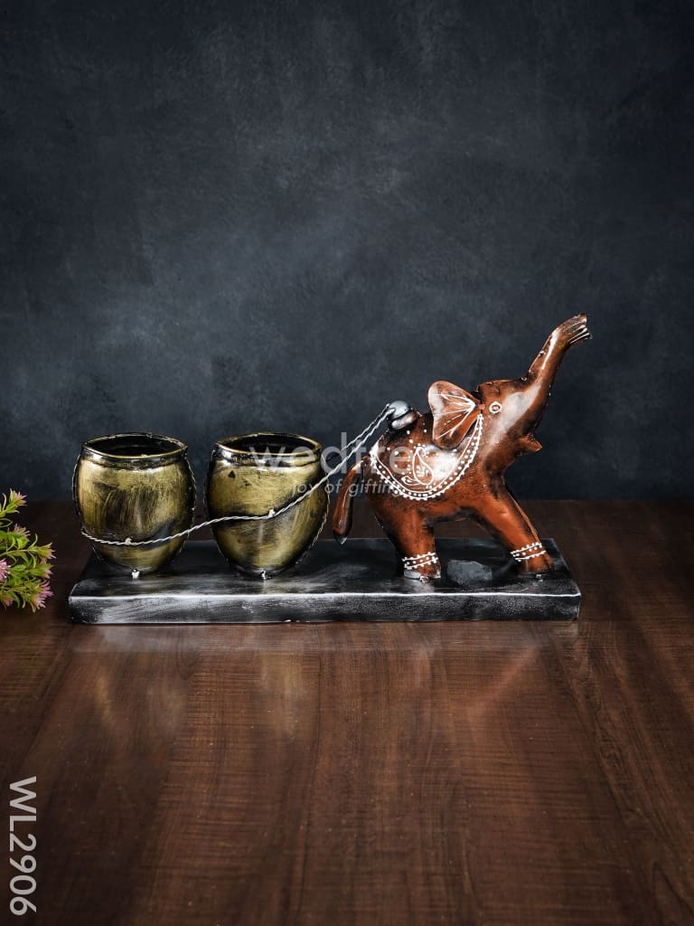 Metal Hand Painted Elephant Pen Stand - Wl2906 Decor Utility