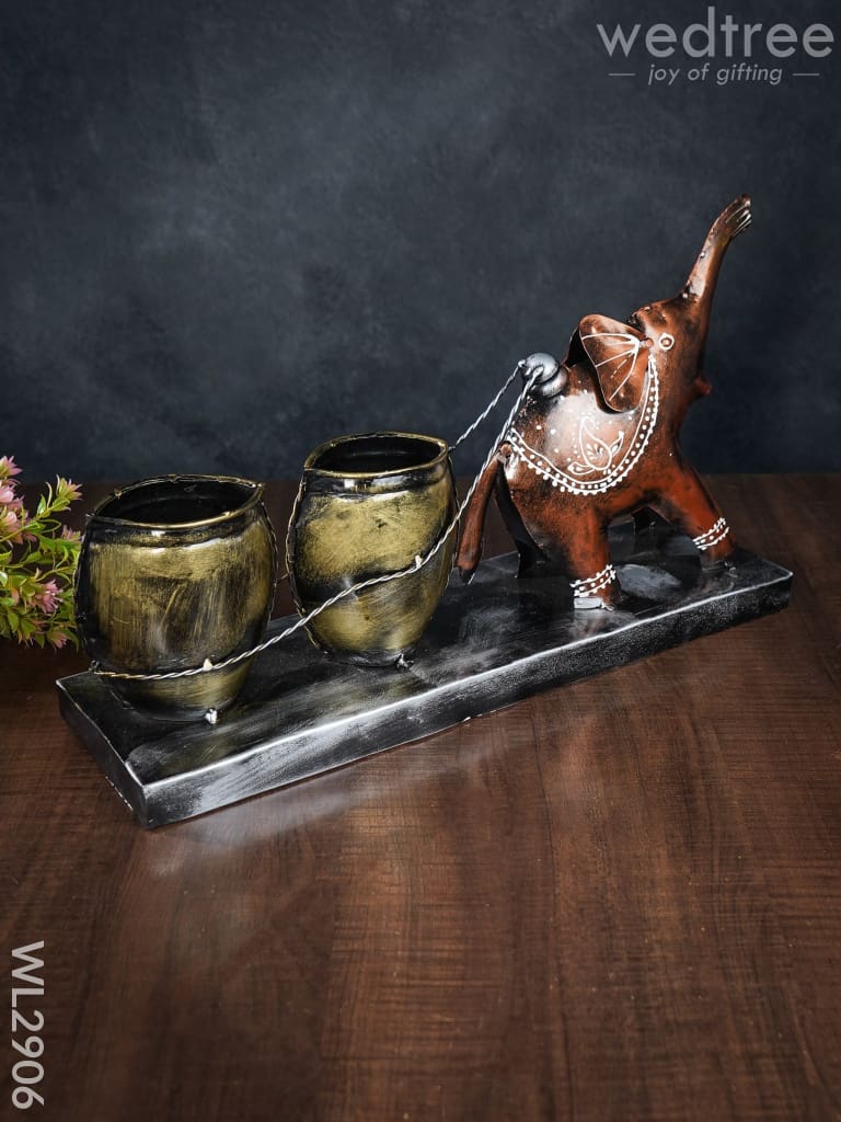 Metal Hand Painted Elephant Pen Stand - Wl2906 Decor Utility