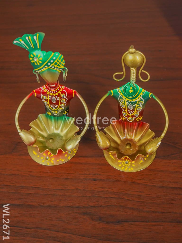 Metal Handpainted Musicians T Light Holder - Set Of 2 Wl2671 Candles And Votives