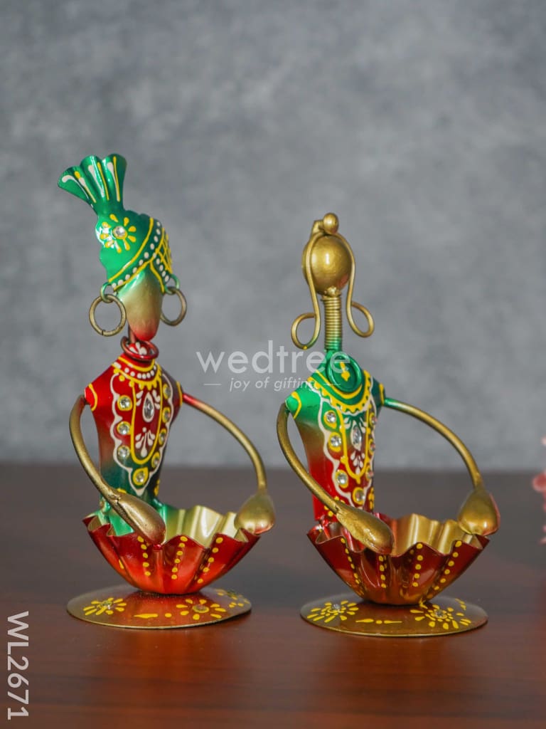 Metal Handpainted Musicians T Light Holder - Set Of 2 Wl2671 Candles And Votives