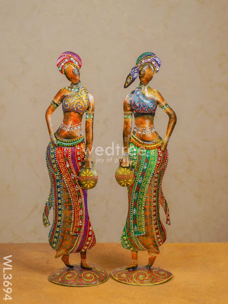 Metal Hand Painted Women - Set Of 2 Wl3694 Decor Showpiece