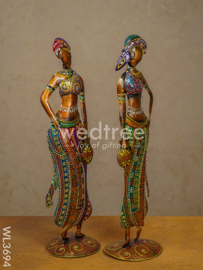 Metal Hand Painted Women - Set Of 2 Wl3694 Decor Showpiece