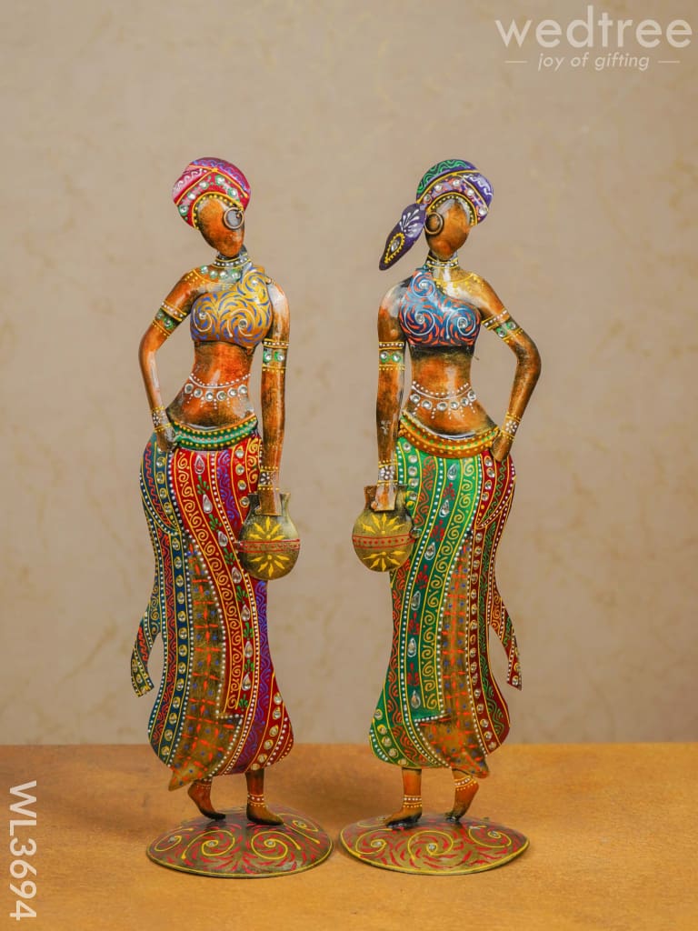 Metal Hand Painted Women - Set Of 2 Wl3694 Decor Showpiece