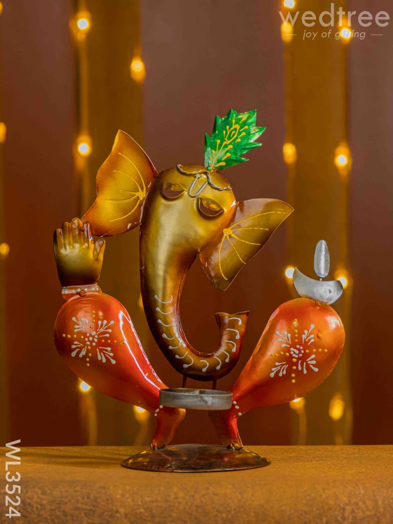 Metal Handpainted Ganesha Candle Holder - Wl3524 Candles & Votives