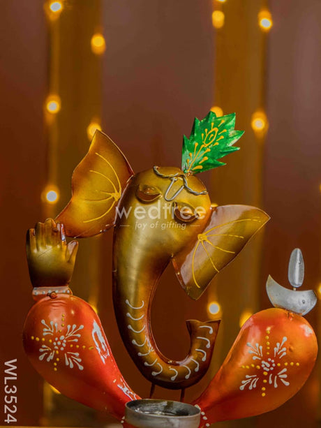 Metal Handpainted Ganesha Candle Holder - Wl3524 Candles & Votives