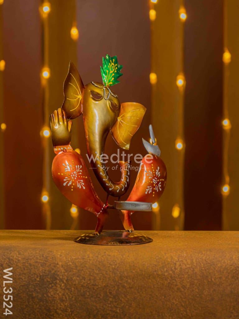 Metal Handpainted Ganesha Candle Holder - Wl3524 Candles & Votives