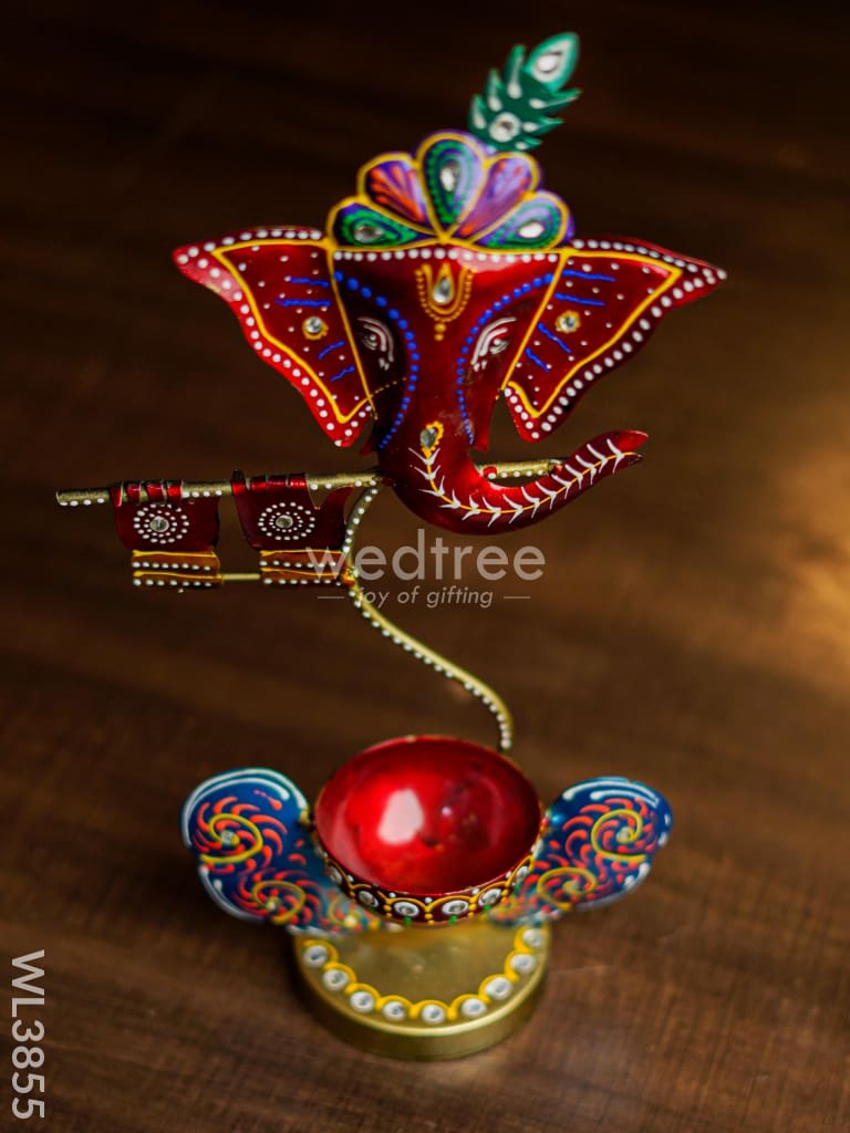 Metal Handpainted Ganesha T Light Holder - Wl3855 Decor Utility