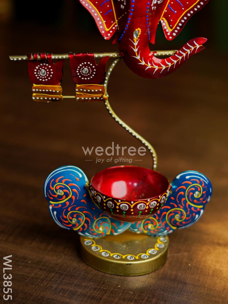 Metal Handpainted Ganesha T Light Holder - Wl3855 Decor Utility