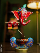 Metal Handpainted Ganesha T Light Holder - Wl3855 Decor Utility