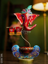 Metal Handpainted Ganesha T Light Holder - Wl3855 Decor Utility