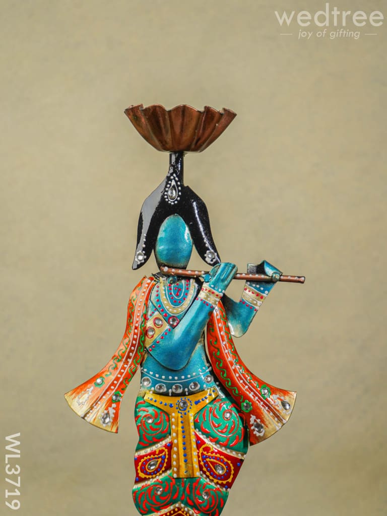 Metal Handpainted Krishna T Light Holder - Wl3719 Decor Hanging