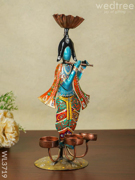 Metal Handpainted Krishna T Light Holder - Wl3719 Decor Hanging