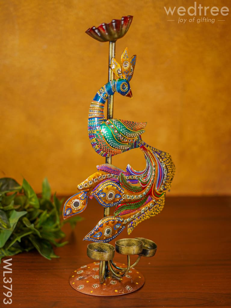 Metal Handpainted Peacock Candle Holder - Wl3793 Decor Utility