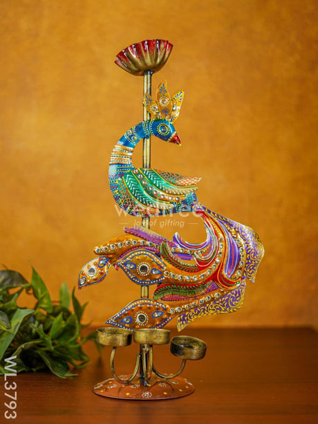 Metal Handpainted Peacock Candle Holder - Wl3793 Decor Utility