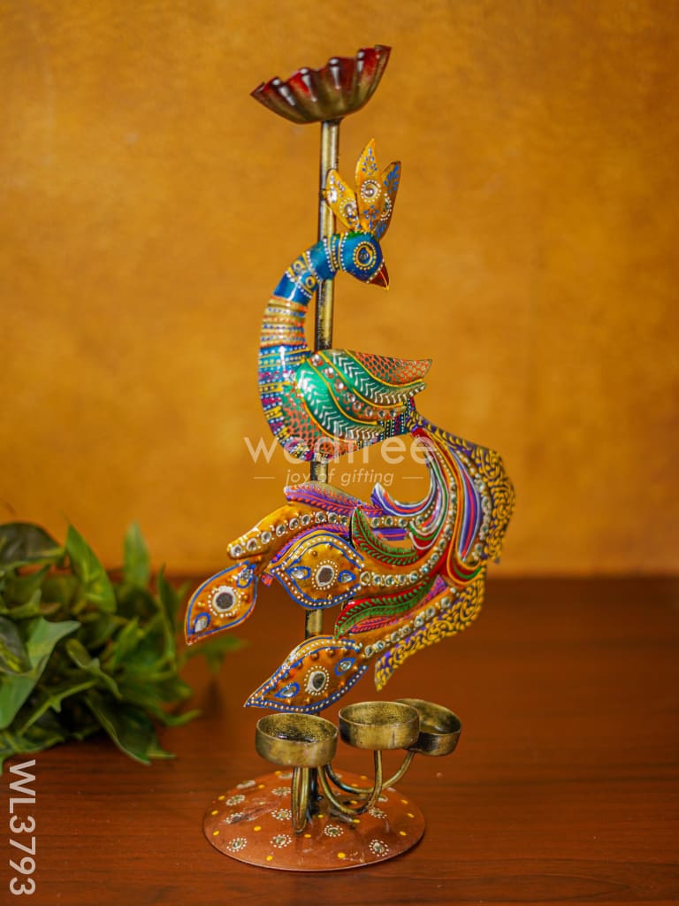 Metal Handpainted Peacock Candle Holder - Wl3793 Decor Utility