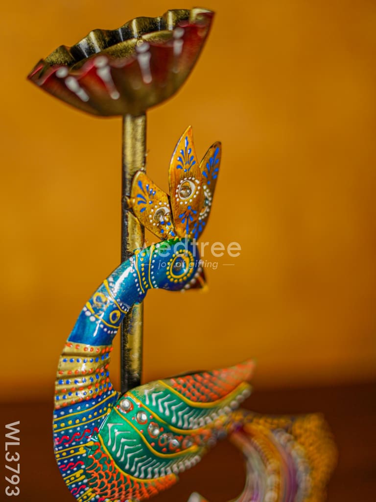 Metal Handpainted Peacock Candle Holder - Wl3793 Decor Utility