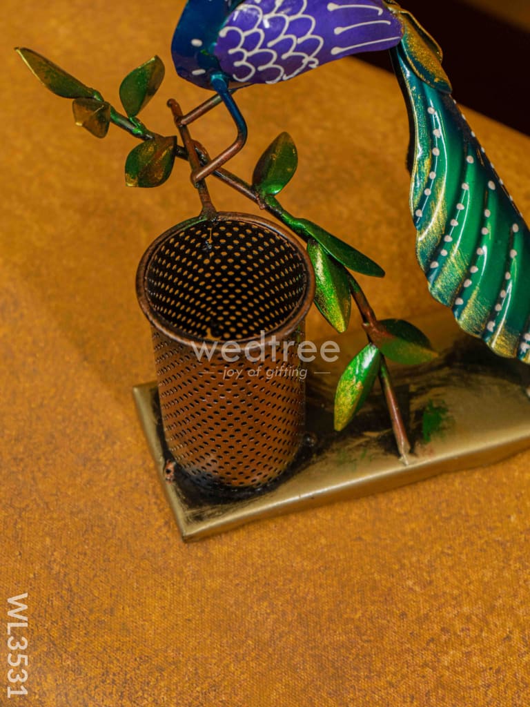 Metal Handpainted Peacock Pen Stand - Wl3531 Decor Utility