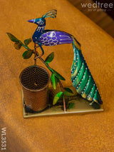 Metal Handpainted Peacock Pen Stand - Wl3531 Decor Utility