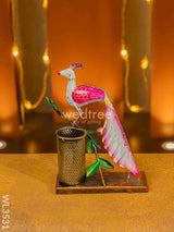 Metal Handpainted Peacock Pen Stand - Wl3531 Decor Utility