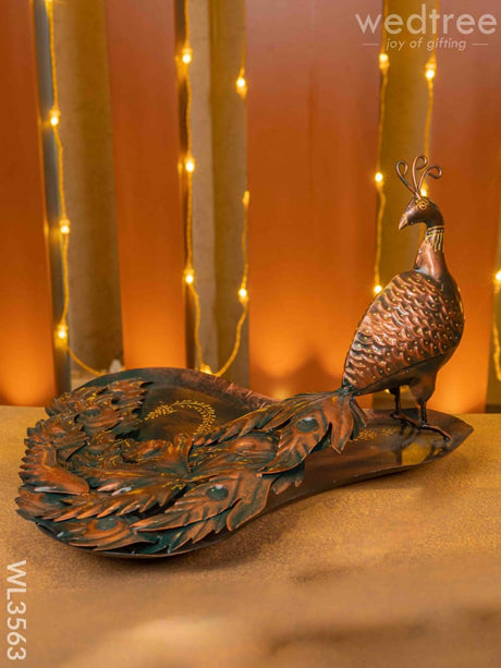 Metal Handpainted Peacock Tray - Wl3563 Decor Showpiece