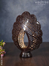 Metal Peacock Feather Shaped T-Light Holder In Distressed Finish - Wl3004 Candles And Votives