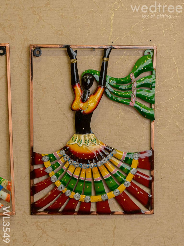 Metal Rajasthani Dancing Doll Frame - Set Of 2 Wl3549 Decor Hanging