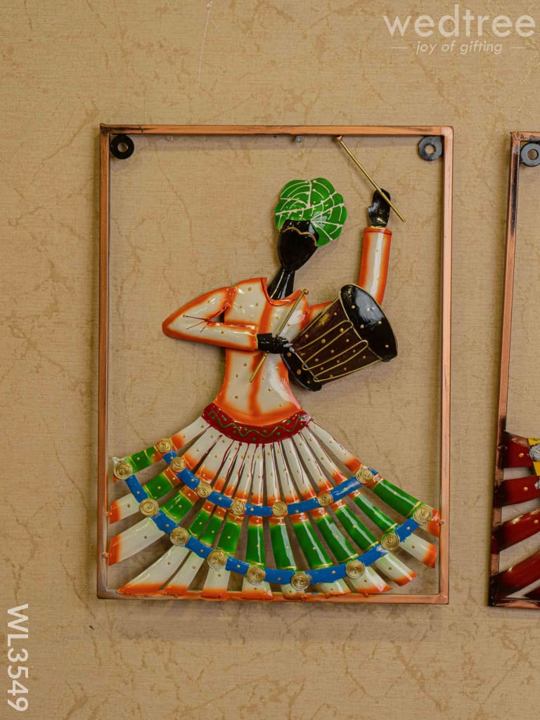 Metal Rajasthani Dancing Doll Frame - Set Of 2 Wl3549 Decor Hanging