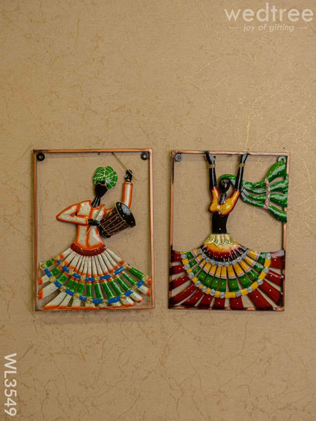 Metal Rajasthani Dancing Doll Frame - Set Of 2 Wl3549 Decor Hanging