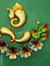 Metal Wall Decor - Golden Ganesha With Flowers Wl2014 Hanging