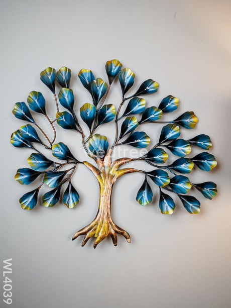 Metal Wall Hanging Tree With Blue Leaves - Wl4039 Decor Showpiece