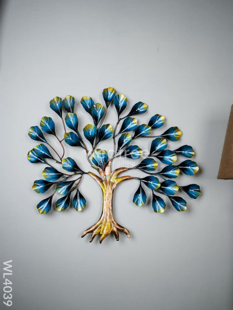 Metal Wall Hanging Tree With Blue Leaves - Wl4039 Decor Showpiece