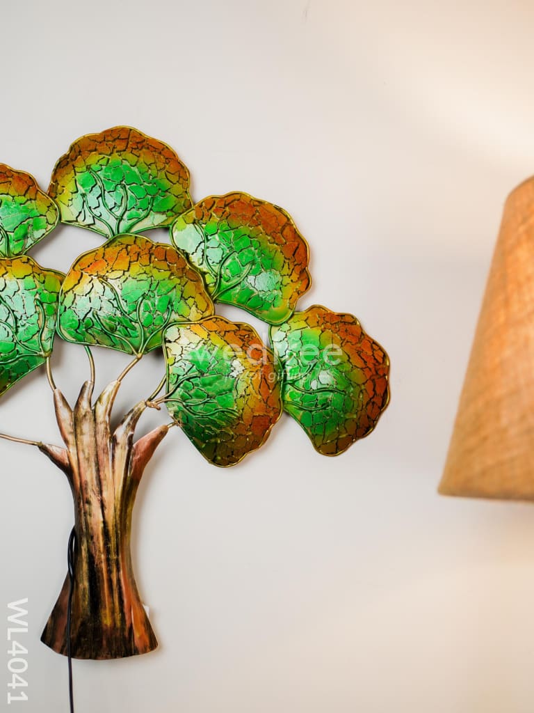 Metal Wall Hanging Tree With Green Leaves - Wl4041 Decor Showpiece