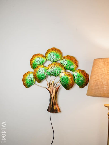 Metal Wall Hanging Tree With Green Leaves - Wl4041 Decor Showpiece