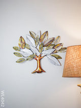 Metal Wall Hanging Tree With White-Gold Leaves - Wl4042 Decor Showpiece