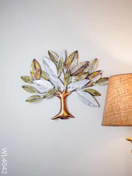 Metal Wall Hanging Tree With White-Gold Leaves - Wl4042 Decor Showpiece