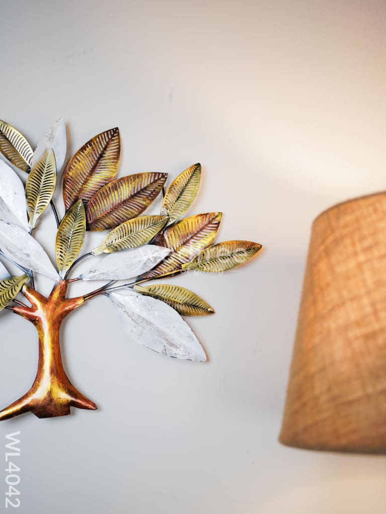 Metal Wall Hanging Tree With White-Gold Leaves - Wl4042 Decor Showpiece