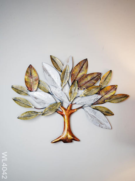 Metal Wall Hanging Tree With White-Gold Leaves - Wl4042 Decor Showpiece