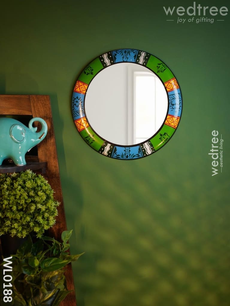 Mirrors - Hand Painted With Blue Green And Black Design 14Inches